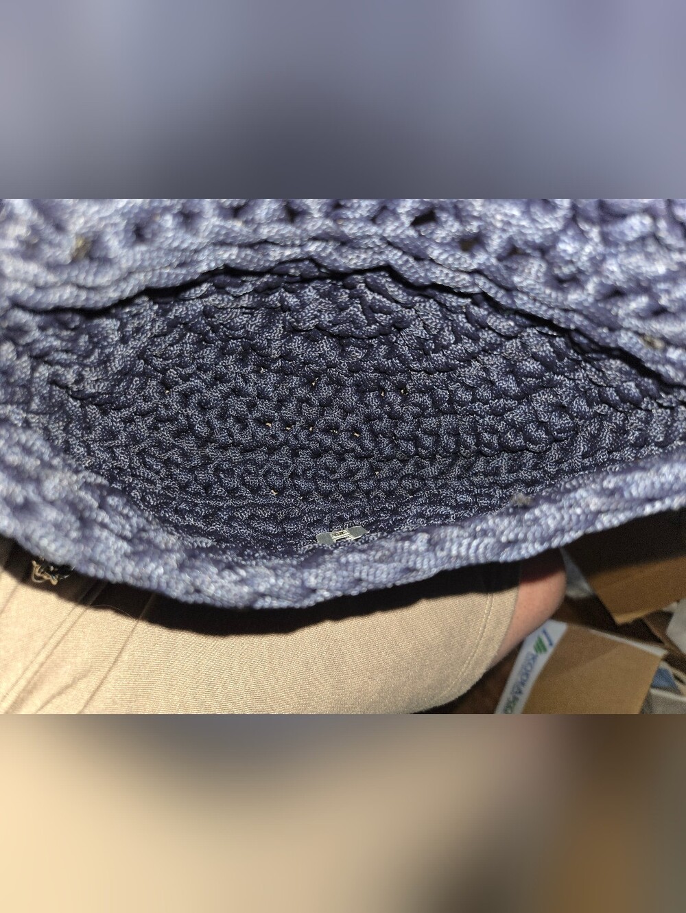 Handmade Navy Crossbody Bag with Fur Pom - Picture 5 of 7